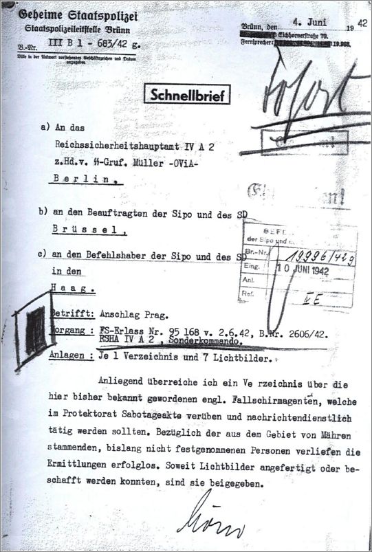 Letter from Gestapo Cheif Muller regarding the Heydrich Assasination
